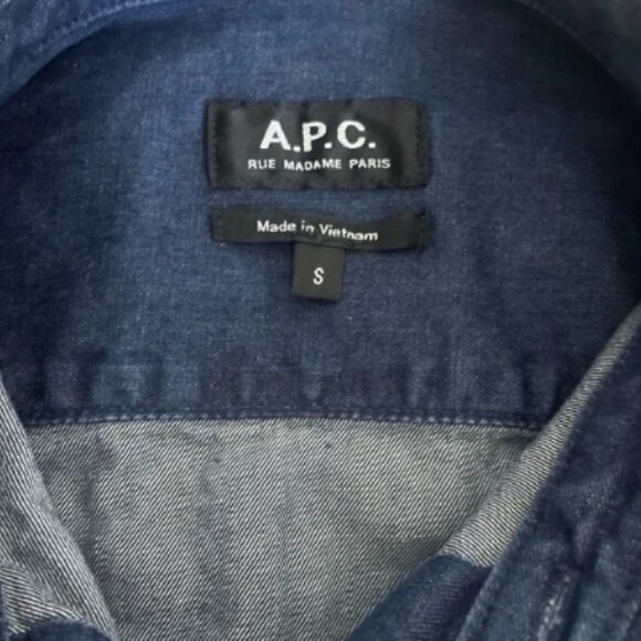 A.P.C. LOGO SHIRT Denim Long Sleeve Size Small - Picture 4 of 8